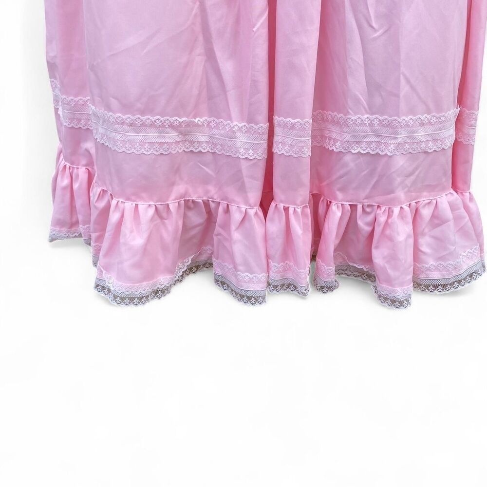 Vintage 70s 1970s long Pink fairy skirt with lace trim and bow - Picture 3 of 6